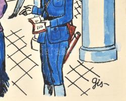 Szegő Gizi (Gis): Ludas Matyiban megjelent grafikák, karikatúrák vázlatai. 10 db. Vegyes technika, p...