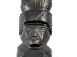 Mexikói törzsi figura, faragott obszidián szobor, jelzés nélkül, m: 12,5 cm