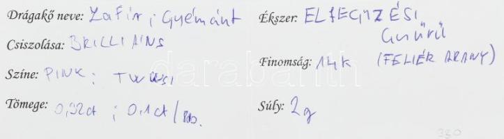 14k Fehérarany eljegyzési gyűrű zafírral 0,32ct , brilliáns csiszolású gyémánttal 0,1ct Pink TWWSI, ...