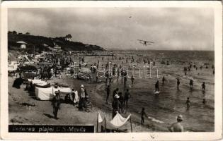1947 Eforie, Carmen-Sylva Movila; Vederea plajei / beach, seaplane. photo (EK)