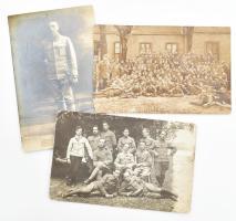 cca 1914-1918 I. világháborús katonák, 3 db fotólap, felületén törésnyomok, 13×9 cm