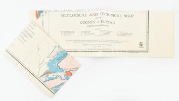 1929 Geological and Tectonical Map of the County of Hunyad and its Environments (Hunyad vármegye és környékének földtani és tektonikai térképe, 2 lapból álló, angol nyelvű). 1 : 200.000. M. Kir. Állami Térképészet, kis lapszéli szakadással, 103x63 cm