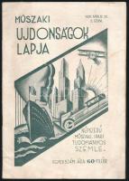 1929 Műszaki Ujdonságok Lapa, 1929 ápr- 20., 2. sz., Vogel Eric (1907-1996) art deco illusztrációjával a borítón, foltos