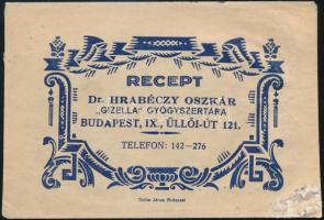 Dr. Hrabéczy Oszkár Gizella gyógyszertára receptboríték