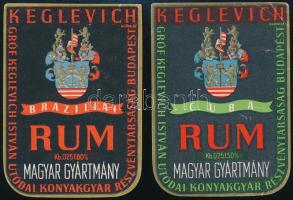 Keglevich Rum - gróf Keglevich István Utódai Konyakgyár címke, 2 db