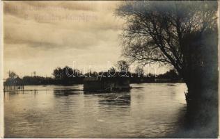 Torja, Turia (?); árvíz / Überschwemmung / flood. photo (non PC) + "K.u.k. Lokomotivfeldbahn No. I. 2. Verkehrs-Kompagnie"