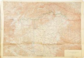 1938 Magyarország térkép a visszatért felvidéki területekkel (magyar cseh katonai bizottság által 1938 nov. 5-én megállapított demarkációs vonal), M. Kir. Térk. Intézet, 1: 750000, 70x100 cm, kisebb szakadásokkal, néhány apró folttal