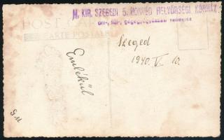 1940 Szeged, katonák csoportképe, hátoldalán M. kir. Szegedi 5. Honvéd helyőrségi Kórház bélyegzőjév...