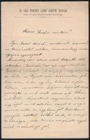 cca 1900 Ifj. báró Wodianer Albert komjáti uradalmának fejléces levélpapírjára írt személyes hangételű levél