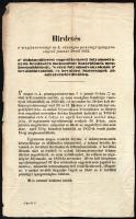 1852 Hirdetés a magyarországi cs. k. országos pénzügyigazgatóságtól dohányültetés ügyében, lap széle kissé sérült, 39x24 cm