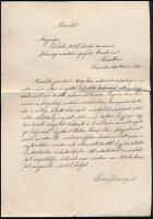 1898 József főherceg Libits Adolf kir. tanácsos és főhercegi uradalmi igazgató részére írt levelének korabeli, kézzel írt másolata, szakadással, ragasztott