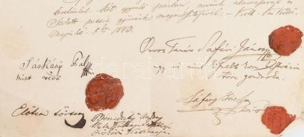 1843 Kiskőrös, adásvételi szerződés szőlőbirtok ügyében, magyar nyelven, három viaszpecséttel, másfé...