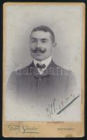 cca 1900 Férfi portré, vintage keményhátú fotó, Türk Sándor, Szikszó felvétele, kissé foltos, 10,5x6,5 cm