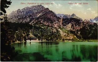 1918 Tátra, Magas-Tátra, Vysoké Tatry; Poprádi-tó és csúcs. Cattarino S. utóda Földes Samu kiadása / Popper-See und Spitze / Popradské pleso / lake (EK)