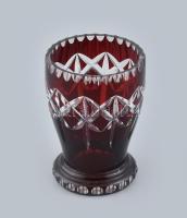 Bordó ólomkristály váza, kopásokkal, m: 16 cm