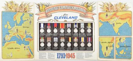 Történelmi kitüntetések Amerikában 1793-1945. Mini jelvények kihajtható tablón. 30x28 cm Gyűrődéssel