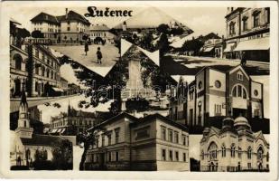 1938 Losonc, Lucenec; mozaiklap, zsinagóga / multi-view postcard with synagogue + 1938 Losonc visszatért So. Stpl. (EK)