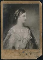 cca 1875 Erzsébet királyné, keményhátú fotó Franz Schrotzberg (1811-1889 ) festménye után, fényképezte Hanfstaengl, kissé foltos, karton jobb alsó sarkában sérült / Cabinet photo of Sissy 15.5 × 11 cm
