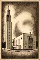 1936 Budapest II. Pasaréti Ferences Szent Antal templom homlokzata. Kiadja a Szentföld Magyarország Biztosi Hivatala (Rb)