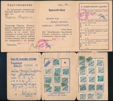 1947 Szovjet-magyar tagsági igazolvány + 1949 MNDSZ tagsági könyv, tagsági bélyegekkel
