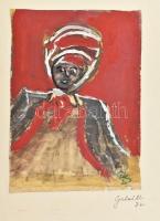 Gábor Marianne (1917-2014): Turbános nőalak. Tempera, papír. Jelzett, kartonra ragasztva, 21x15 cm