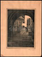 Kron Jenő (1882-1974): Olasz város. Litográfia, papír, jelzett, kissé foltos, sérült, 21x15 cm