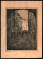 Kron Jenő (1882-1974): Olasz város. Litográfia, papír, jelzett, foltos, sérült, 19,5x14,5 cm