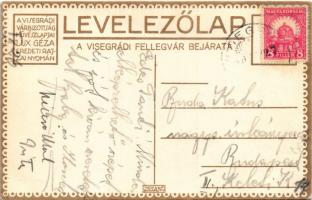 Visegrád, A visegrádi fellegvár bejárata. A Visegrádi Várbizottság Művészlapjai Lux Géza eredeti raj...