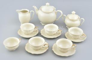 Rosenthal teás készlet, 6 db csésze, 5 db csészealj, kanna, kiöntő és cukortartó, matricás, jelzettek a csészék és csészealjak aljain, kopott, az egyiken hajszálrepedéssel.