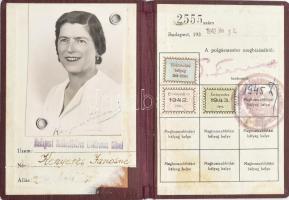 1942 Budapest Székesfőváros Elektromos Művei fényképes személyazonossági igazolvány, 3 db bélyeggel + bélyegzőkkel