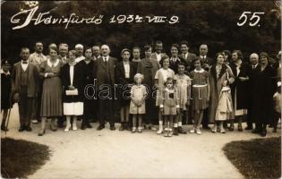 1934 Hévíz, nyaralók csoportképe. Ring Foto photo (fa)