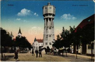 1916 Siófok, Fő tér, víztorony, piac, lovaskocsi (EK)