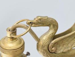 Bronz falikar, szárnyas griff madaras, új kábelezéssel, szecessziós üveg búrával. 16x15 cm