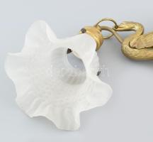 Bronz falikar, szárnyas griff madaras, új kábelezéssel, szecessziós üveg búrával. 16x15 cm