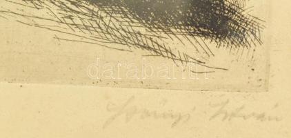 Szőnyi István (1894-1960): Csatajelenet. Rézkarc, papír, jelzett, foltos, kissé sérült. Üvegezett fa...