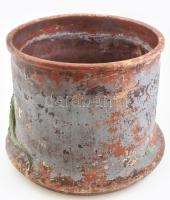 Óriási méretű kerti kaspó.Mázas kerámia, gyík és más állatfigurákkal d: 43 cm, m: 40 cm. kopott, alj...