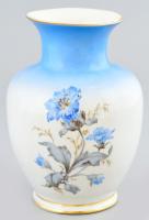 Hollóházi virágmintás váza, kopásokkal, jelzett, m: 17 cm