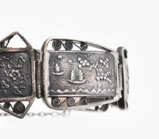 Ezüst(Ag) vietnámi karkötő, jelzett, biztonsági lánccal, h: 20 cm, bruttó: 28 g