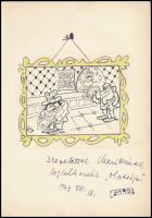 Fülöp György (1923-): Kifizetés (karikatúra). Akvarell, filctoll, papír. Jelezve jobbra lent. Fülöp György autográf ajándékozási soraival 1973-ból. 16x16 cm