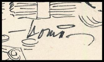 Komádi István (?-): Miss OTP (erotikus karikatúra), 1972. Tus, papír. Jelezve jobbra lent. Komádi Is...