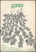 Brenner György (1939-1993): Állatbarát (karikatúra). Tus, filctoll, papír. Jelezve jobbra lent. Brenner György autográf ajándékozási soraival. 30x21 cm