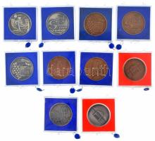 ~1980. 10db-os, városi bronz és ezüstpatinázott bronz emlékérem pár, öt különböző város, mind műanya...