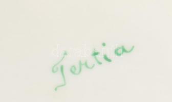 Herendi Tertia virágos tálka. Kézzel festett, jelzett, minimális kopással, 22x17 cm