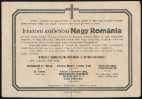 1940 Trianoni születésű Nagy-Románia gyászjelentése, irredenta kovásznai gúny nyomtatvány, hajtva, postán elküldve.