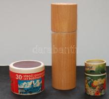 3 db hengeralakú gyufásdoboz (egy doboz fából)