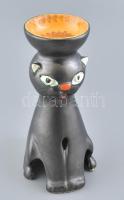 Retró gyertyatartó, fekete cica / macska, mázas kerámia, hibátlan, m: 24 cm