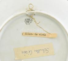 Simó József: Állat és virág 1978. Avantgard porcelán tányér. egyedi, kézzel festett, jelzett, hibátl...