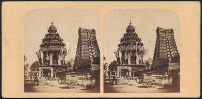 cca 1890 India, feliratozott vintage sztereó fotó, 8,5x17,5 cm