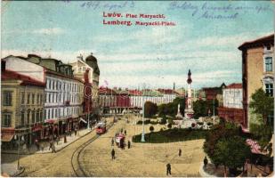 1917 Lviv, Lwów, Lemberg; Plac Maryacki / Maryacki-Platz / square, tram (EB)