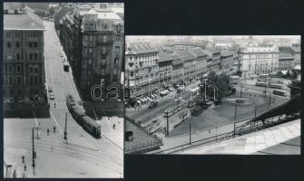 1967 Budapest, villamosok a Baross téren, 4 db vintage fotó, ezüst zselatinos fotópapíron, feliratozva, datálva, 9x13 cm